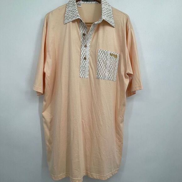 Nation Beige Cotton Pockets Short Sleeve Pullover Polo Shirt Size Large - Picture 1 of 7